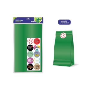 Bismark Confezione da 10 buste in carta kraft da 50 g con 10 adesivi per la chiusura - Misure 24x42x6 cm - Ideali per regali - Colore verde