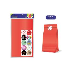 Bismark Confezione da 10 buste in carta Kraft da 50 g con 10 adesivi per la chiusura - Misure 24x42x6 cm - Ideale per regali - Colore Rosso