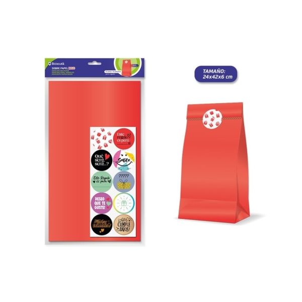 Bismark Confezione da 10 buste in carta Kraft da 50 g con 10 adesivi per la chiusura - Misure 24x42x6 cm - Ideale per regali - Colore Rosso