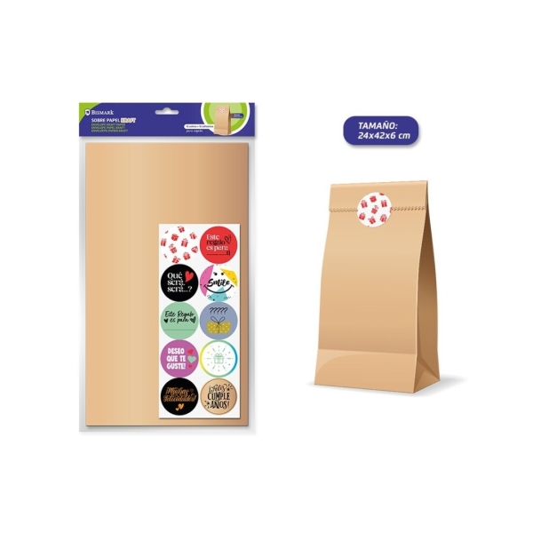 Bismark Confezione da 10 buste in carta kraft da 50 g con 10 adesivi per la chiusura - Misure 24x42x6 cm - Ideali per regali - Colore marrone kraft