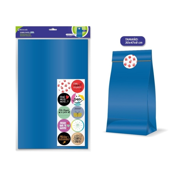 Bismark Confezione da 10 buste in carta Kraft da 50 g con 10 adesivi per la chiusura - Misure 30x47x8 cm - Ideale per regali - Colore Blu