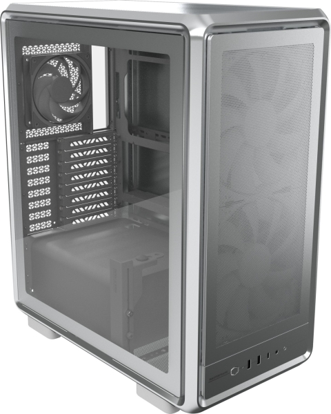 Cooler Master Masterframe 500 Case Torre E-ATX - Finestra laterale - Pannelli intercambiabili - 2 ventole frontali da 200 mm - Griglia in rete metallica - 654 x 580 x 376 mm - Colore Argento