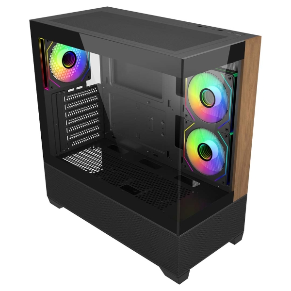 Cooler Master Elite 690 Wood Case semi-tower ATX/MicroATX/Mini-ITX - 3 ventole da 120 mm RGB - Vista panoramica - Doppia camera - 2xUSB-A - 1xUSB-C - 434x218x454 mm - Colore Nero
