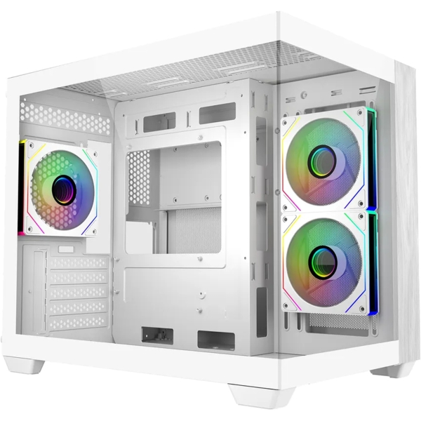 Cooler Master Elite 481 Wood Case Minitower - 3 ventole da 120 mm RGB - Vista panoramica - Supporto MicroATX/Mini-ITX - Doppia camera - Audio - 2xUSB-A - 1xUSB-C - 420x285x370 mm - Colore Bianco