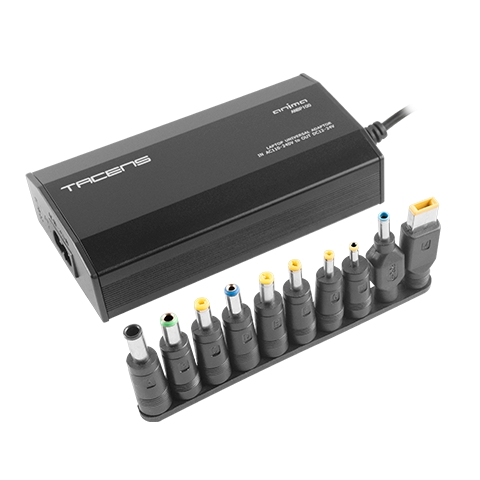Tacens Anima ANBP100 Caricabatterie universale per laptop 100W - Connessione USB - 10 Adattatori - 8 opzioni di tensione da 12 a 24V - Colore Nero