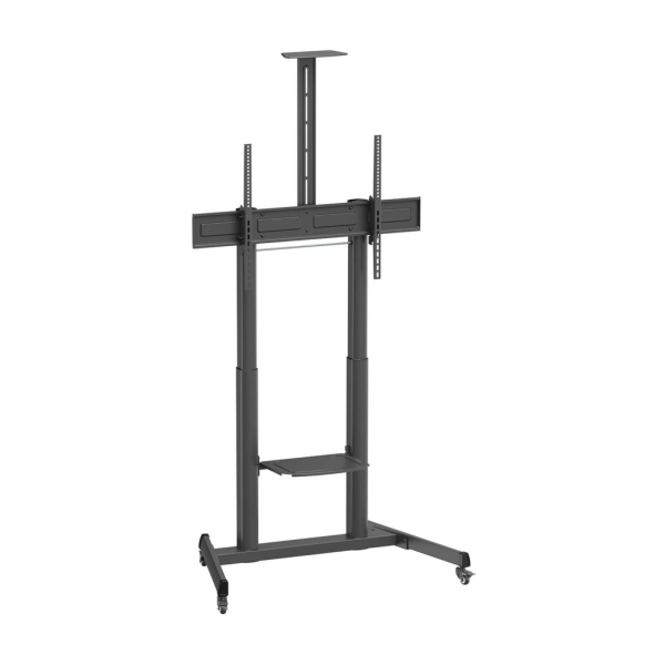 Aisens Supporto da pavimento ECO con ruote e manovella - Vassoio per DVD e supporto per telecamera per monitor/TV - Fino a 120 kg - Da 60 a 100 pollici - Colore Nero