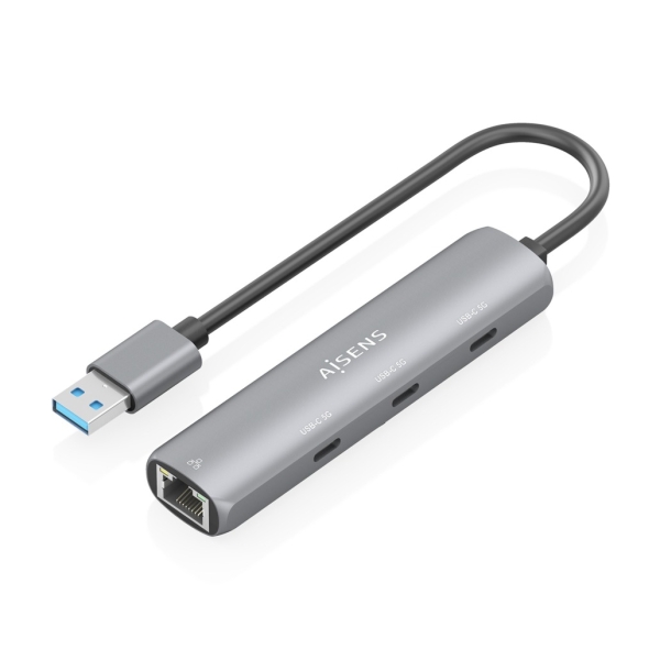 Aisens ASUC-4P037-GR Adattatore di rete da USB 3.0 a Gigabit Ethernet + Hub 3xUSB-C - 15 cm - Colore Grigio