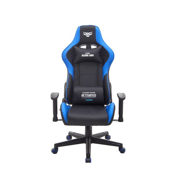 Cromad Serie Demon Lord Sedia da gaming - Struttura robusta - Pelle sintetica di alta qualità - Altezza regolabile con pistone a gas di classe 2 - Schienale reclinabile - Cuscino lombare e cervicale - Braccioli regolabili - Colore Nero/Blu