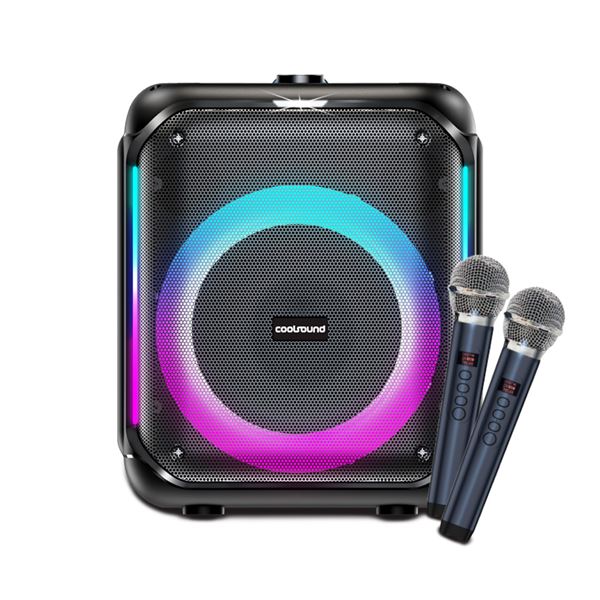 Coolsound Partybox Altoparlante Karaoke 8" - Bluetooth - 30W - Illuminazione RGB - 2 microfoni wireless inclusi - Ingresso per strumenti e microfoni aggiuntivi - Colore Nero