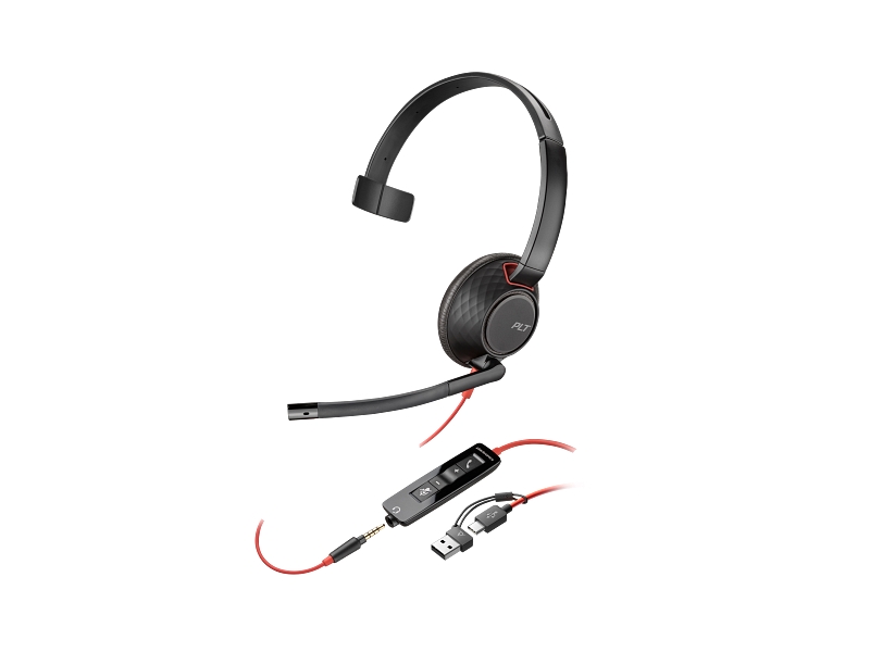 HP Poly Blackwire 5210 Cuffia monoaurale con microfono - Cancellazione del rumore - Archetto metallico imbottito - Cuscinetti in pelle sintetica - Controlli sul cavo