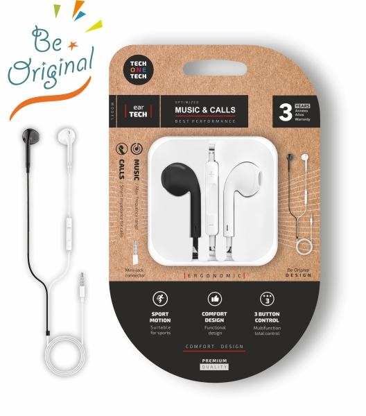 TechOneTech EearTech B&W Be Originale Auricolari intraurali - Microfono integrato - Mini jack da 3