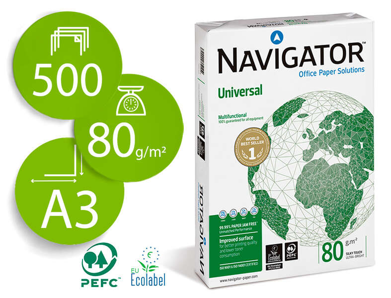 5 pezzi - Carta Navigator A3 80 g 297x420 mm (500 fogli) Bianco