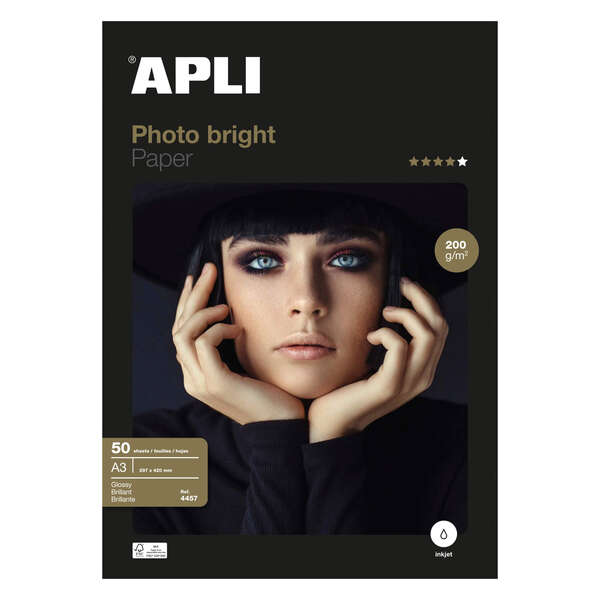 Apli Confezione da 50 fogli di carta fotografica Photobright A3 200 g