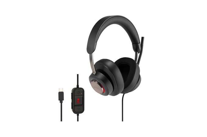 Kensington H2000 Cuffie circumaurali con microfono USB-C - Archetto regolabile - Cuscinetti in gel con effetto rinfrescante - Cancellazione del rumore - Cavo intrecciato da 1