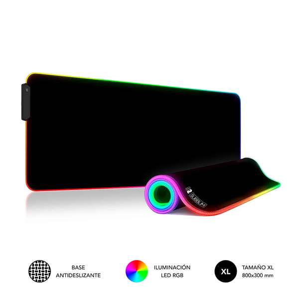 Tappetino LED RGB Subblim extra large 800x300x4 mm - Ampio spazio per mouse e tastiera - 9 colori e 3 effetti di illuminazione - Bordi cuciti resistenti - Resistente all’acqua - Base antiscivolo in gomma - Colore Nero