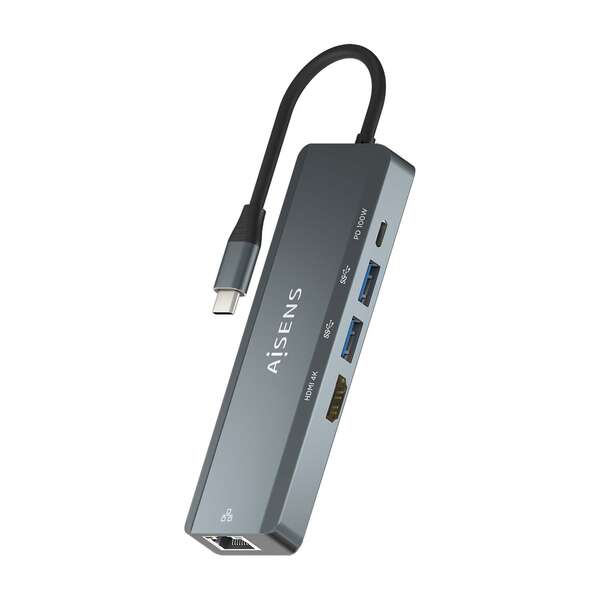 Aisens USB-C Dock 5 in 1 - USB-C a 1xHDMI - 1xRJ45 - 2xUSB - 1xPD - 15 cm - Colore Grigio