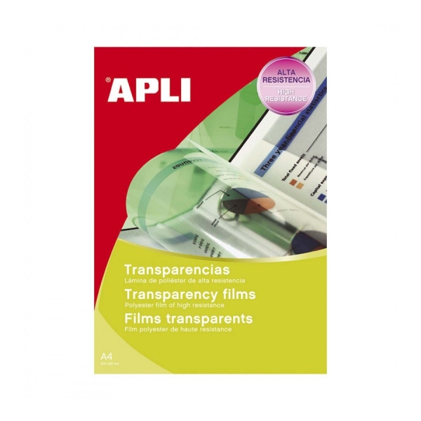 Apli Confezione da 100 lucidi in poliestere formato A4 per stampanti a getto d'inchiostro - Alta qualità di riproduzione - Elevata trasparenza - Asciugatura rapida - Elevata resistenza e stabilità termica - Compatibili con le stampanti più diffuse