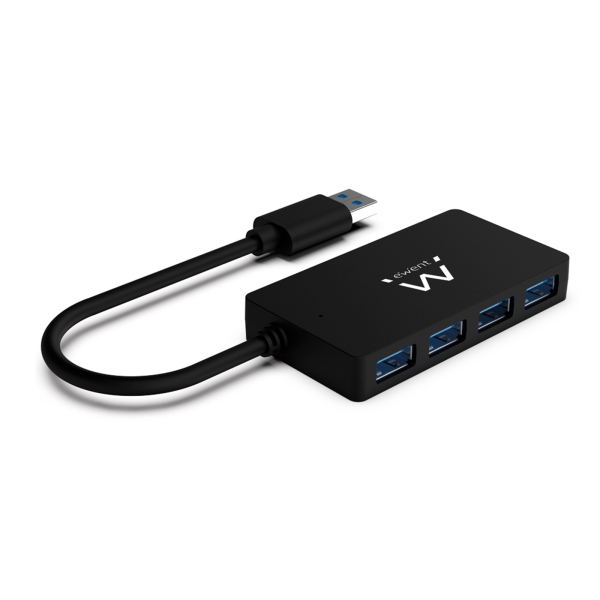 Ewent Hub USB 3.2 Gen 1 USB-A di 4 porte - Alimentato tramite USB - Colore Nero