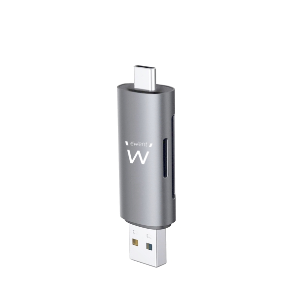 Ewent EW1075 Lettore di schede compatto USB 3.2 Gen1 (USB 3.0) con connettori USB-C e USB-A