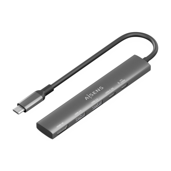 Dock USB-C 5 in 1 Aisens - USB-C a 1xHDMI - 2xUSB-A - 1xUSB-C - 1xUSB-C PD 100 W - 15 cm - Colore Grigio