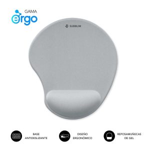 Subblim Ergo Neogel Tappetino ergonomico per mouse - Schiuma elastica - Microtexturizzato impermeabile - Base antiscivolo - Colore Argento