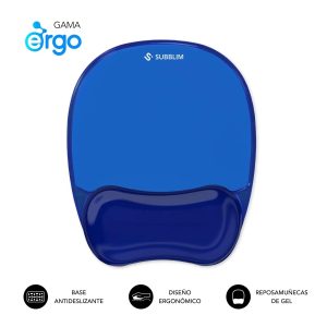Subblim Ergo Crystal Flex Tappetino ergonomico per mouse - Gel rinfrescante autoregolabile - Design ondulato ergonomico - Base antiscivolo - Colore Blu