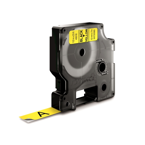 Dymo LM D1 45018 Nastro per etichette originale per etichettatrice - Testo nero su Fondo Giallo - Larghezza 12 mm x Lunghezza 7 m