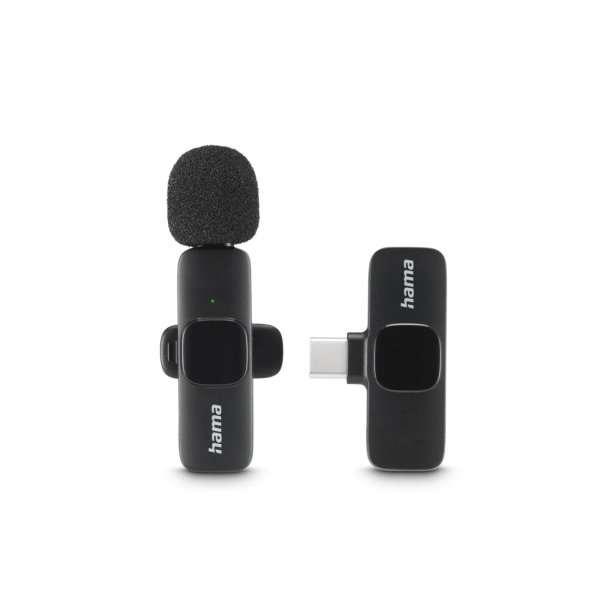 Microfono da bavero wireless Hama - 2200 Ohm - USB-C - Fissaggio con clip - Colore Nero