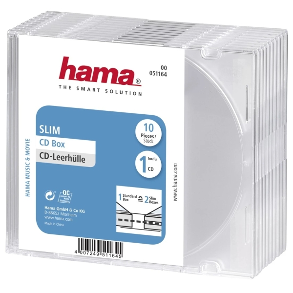 Hama Slim Confezione da 10 custodie vuote per CD/DVD - Polistirene - 12