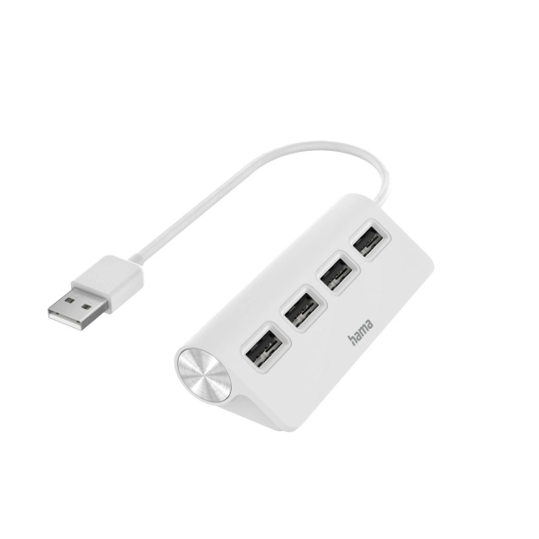 Hama Essential Hub USB 2.0 - Cavo USB-A integrato da 15 cm - USB-A Femmina x4 - Colore Bianco