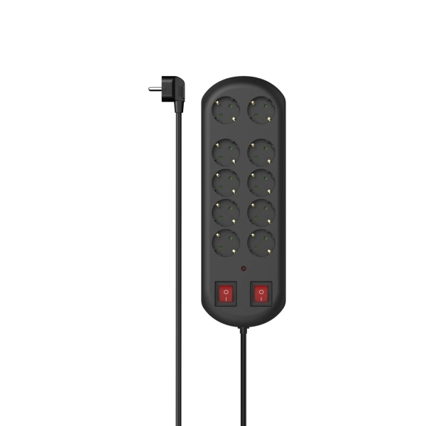 Hama Presa Multipla con 10 prese - Potenza massima 3500 W - Tensione 230 V - Cavo da 2 m - Interruttore di accensione - Presa Schuko angolare - 11