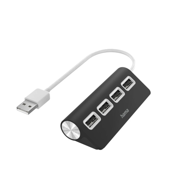 Hama Essential Hub USB 2.0 - Cavo USB-A integrato da 15 cm - 4x USB-A - Colore Nero