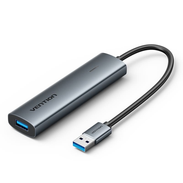 Hub USB 5 in 1 Vention - 3xUSB-A - 2xUSB-C - Cavo USB-A di 15 cm - Indicatore LED - Velocità fino a 5 Gbps - Colore Grigio