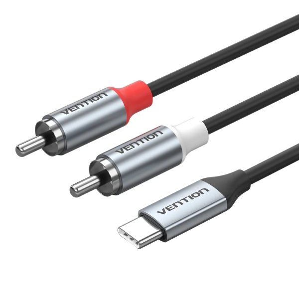 Cavo audio DAC Vention - Lunghezza 2 m - 2xRCA - USB-C - Rivestimento in TPE - Box in Alluminio - Colore Grigio