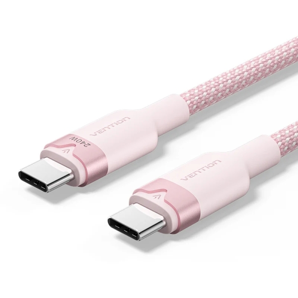 Cavo USB-C Vention - Potenza fino a 240 W - Lunghezza 1 m - Rivestimento in nylon intrecciato - Velocità fino a 480 Mbps - Colore rosa