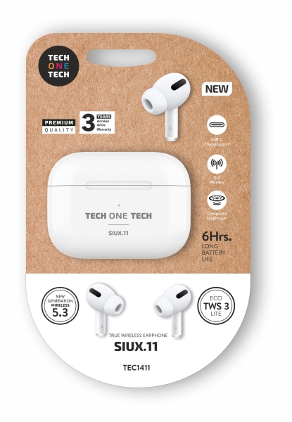 Cuffie wireless Bluetooth TWS TechOneTech SIUX - Fino a 20 ore di riproduzione - IPX5 - Colore Bianco