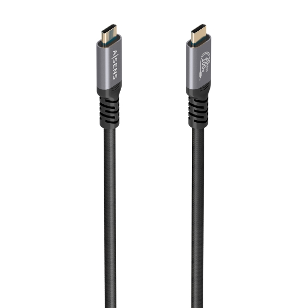 Cavo USB-C Maschio Aisens - Supporta fino a 100 W - Lunghezza 3 m - Velocità di Trasferimento fino a 20 Gbps - Risoluzione 8K - Alluminio - Colore Nero