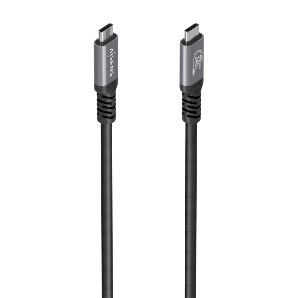 Cavo USB-C Maschio Aisens - Supporta fino a 240 W - Lunghezza 2 m - Velocità di Trasferimento fino a 40 Gbps - Risoluzione 8K - Alluminio - Colore Nero