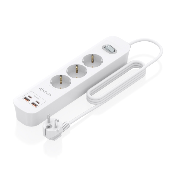 Aisens Presa Multipla con 3 prese Schuko - 2xUSB-C - 2xUSB-A - Cavo da 1