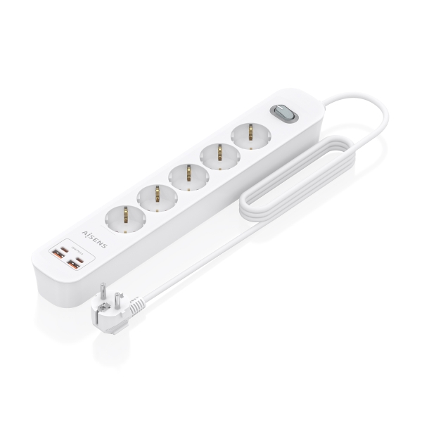 Aisens Presa Multipla con 5 prese Schuko - 2xUSB-C - 2xUSB-A - Cavo da 1