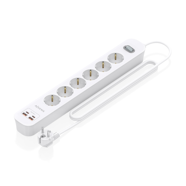 Aisens Presa Multipla con 6 prese Schuko - 2xUSB-C - 2xUSB-A - Cavo da 1