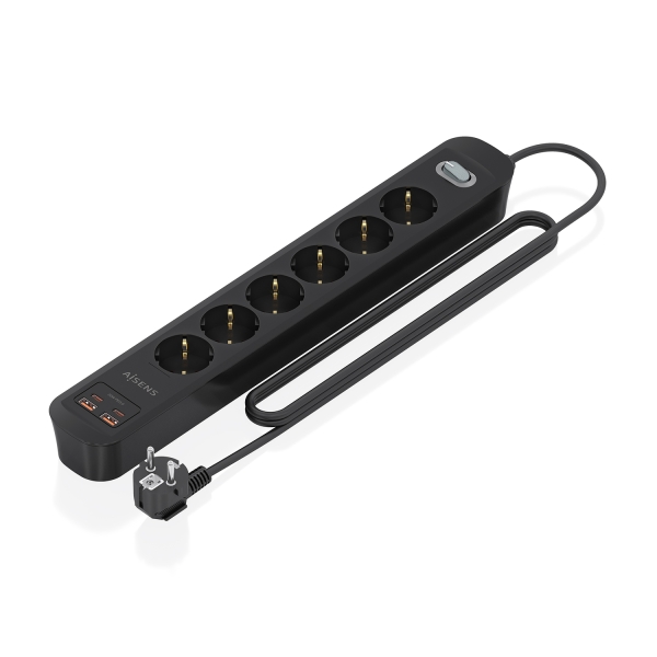 Aisens Presa Multipla con 6 prese Schuko - 2xUSB-C - 2xUSB-A - Cavo da 1