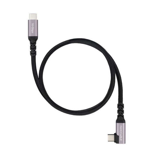 Nanocable Cavo USB-C maschio angolato a 90° - Supporta fino a 100 W - Lunghezza 0