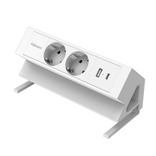 Fellowes Presa Multipla da tavolo a 2 prese - USB-A - USB-C - Cavo da 2 m - Morsetto per scrivanie da 10 a 45 mm - 19