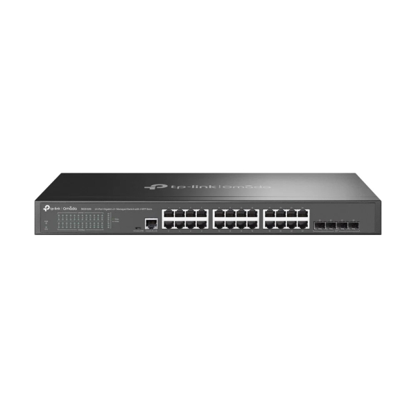 Switch TP-Link Omada SG3428 a 28 porte - Gestito - 24xRJ45 1 Gbps - 4xSFP - Supporta QoS - Commutazione fino a 56 Gbps - Box in metallo - Colore Nero
