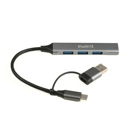 Ewent EW1154 Hub a 4 porte - 4x USB-A 3.2 Gen1 fino a 5 Gbps - Colore grigio