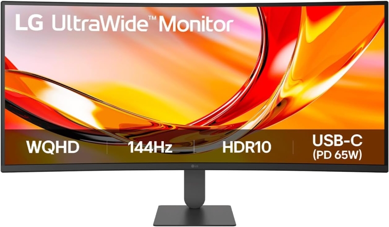 Monitor LG Ultrawide da 34" curvo 1800R VA QHD 144 Hz HDR10 AMD FreeSync Premium - Risposta 5 ms - 21:9 - Regolabile in altezza