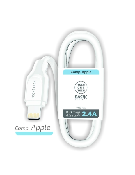 TechOneTech Cavo BASIK da USB-A Maschio a Lightning 1 m - Nylon Intrecciato Rivestito Bianco