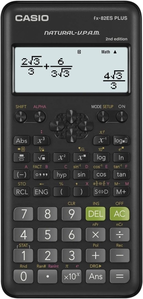 Casio FX-82ES PLUS-2 Calcolatrice scientifica con display LCD a 12 cifre - 252 funzioni - Fattorizzazione dei numeri primi, numeri interi casuali, combinazioni e permutazioni ecc... - Coperchio protettivo - Software in inglese - Colore Nero