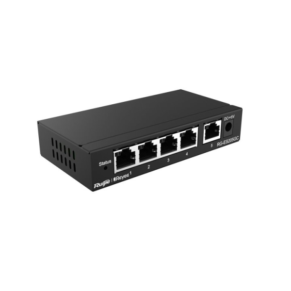 Ruijie RG-ES205GC Switch da tavolo - 5 porte Ethernet fino a 1 Gbps - VLAN - DHCP Snooping per sicurezza avanzata - Gestione remota tramite cloud - Colore Nero